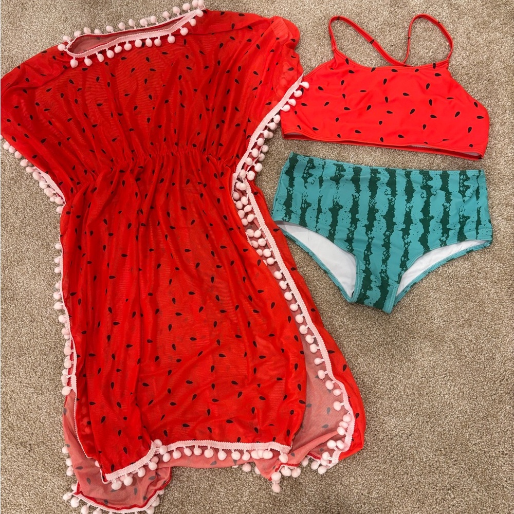 Red Watermelon Bikini Set with Cover-Up(NEVER WORN)